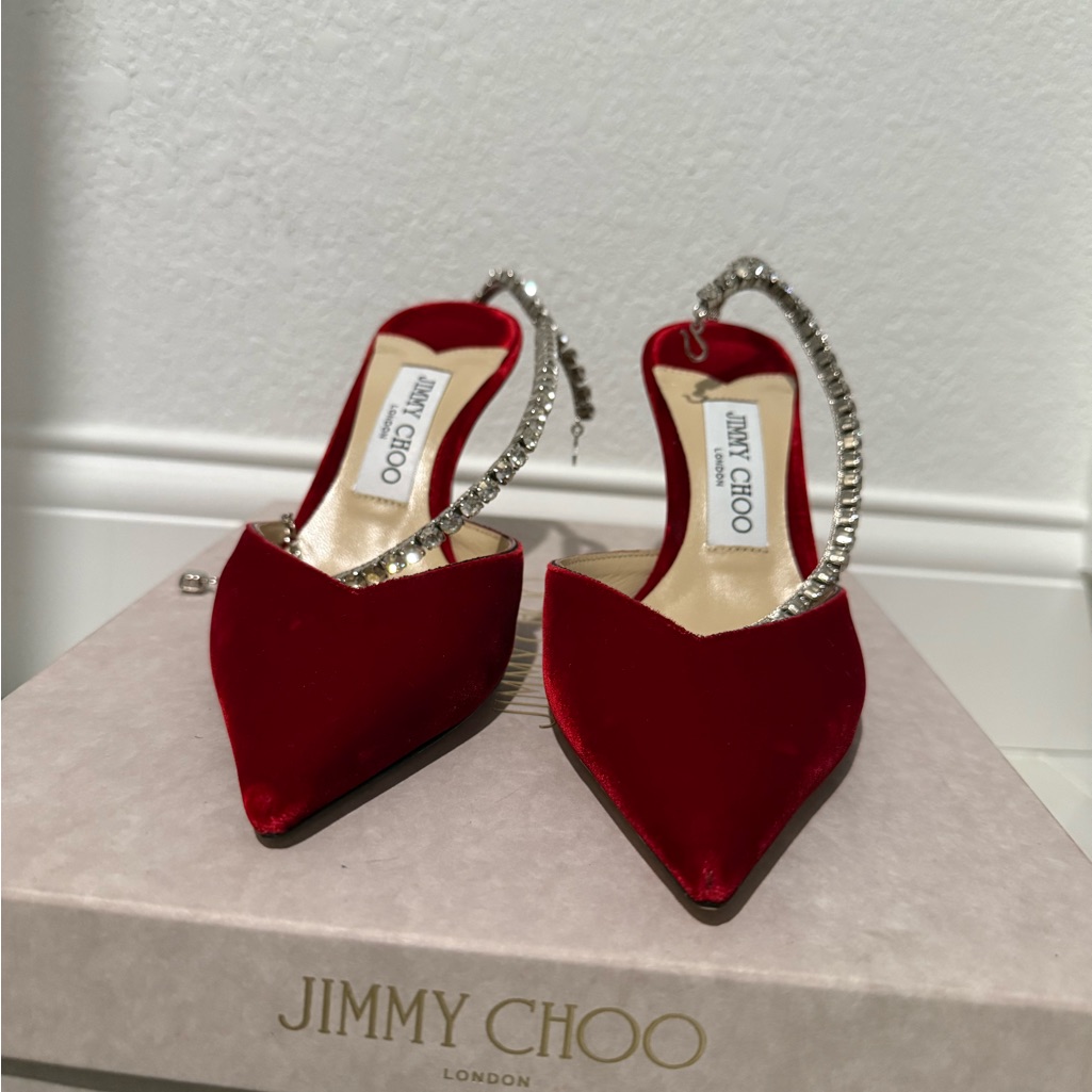 Jimmy Choo Red Women's Shoes With Crystal Strap